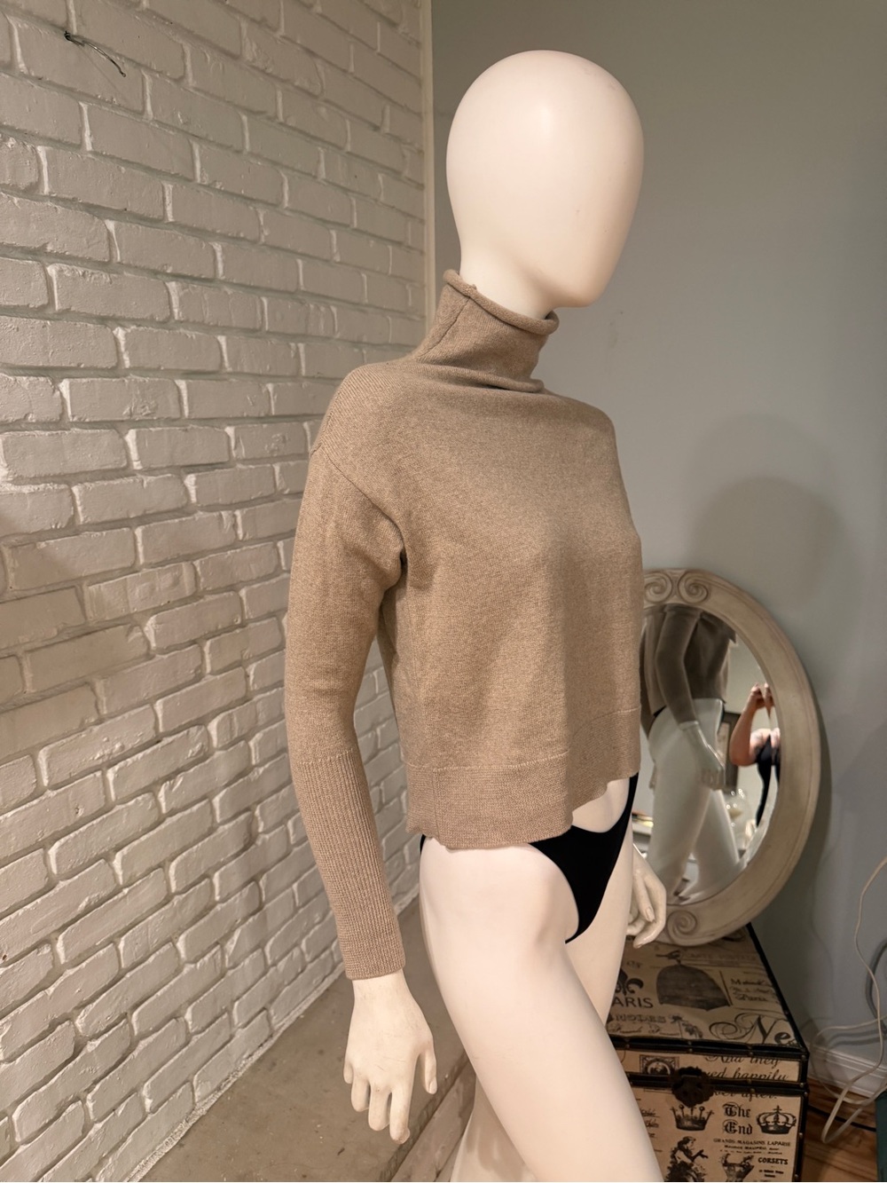 Wilfred Aritzia 100% Wool Turtleneck Sweater Camel Beige Size S Italian Yarn - Picture 3 of 12